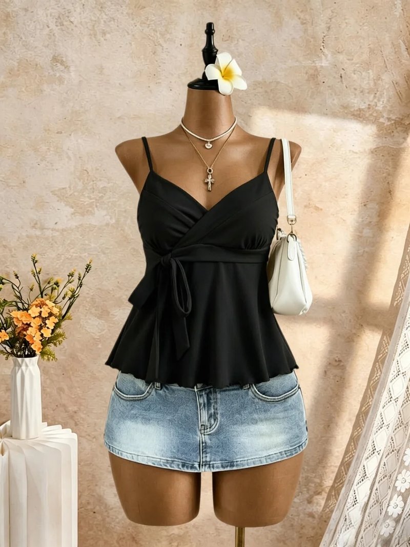 Chic Spaghetti Strap Peplum Cami Top