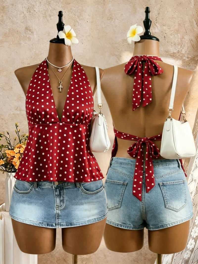Retro Polka Dot Peplum Cami Top
