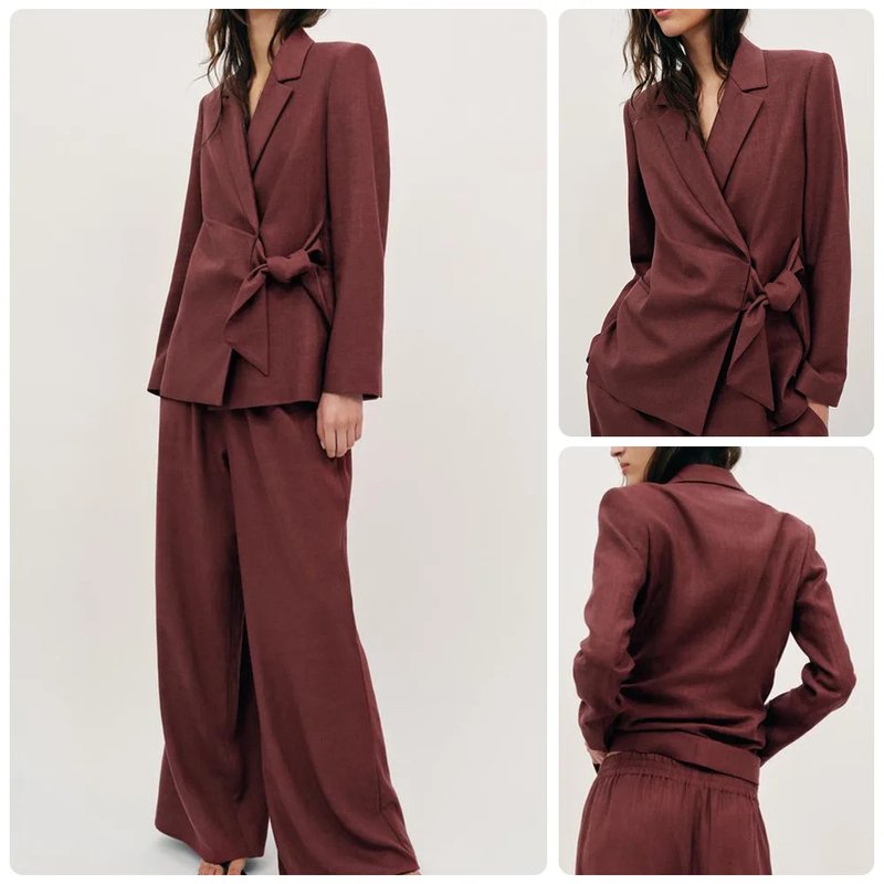 Elegant Burgundy Wrap Blazer