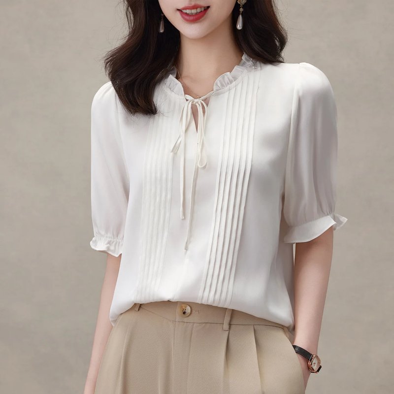 Silk Ruffle Neck Blouse