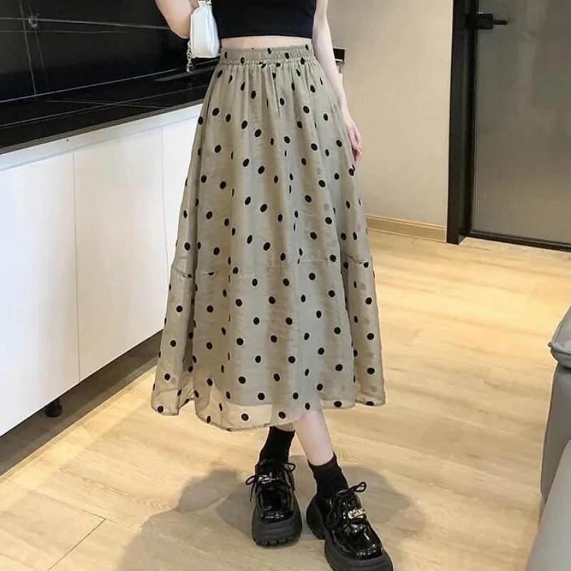 Polka Dot Flowy Midi Skirt