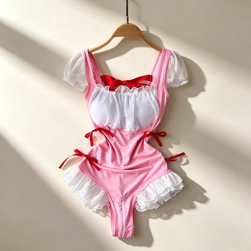 Chic Pink Mesh Bodysuit with Bow