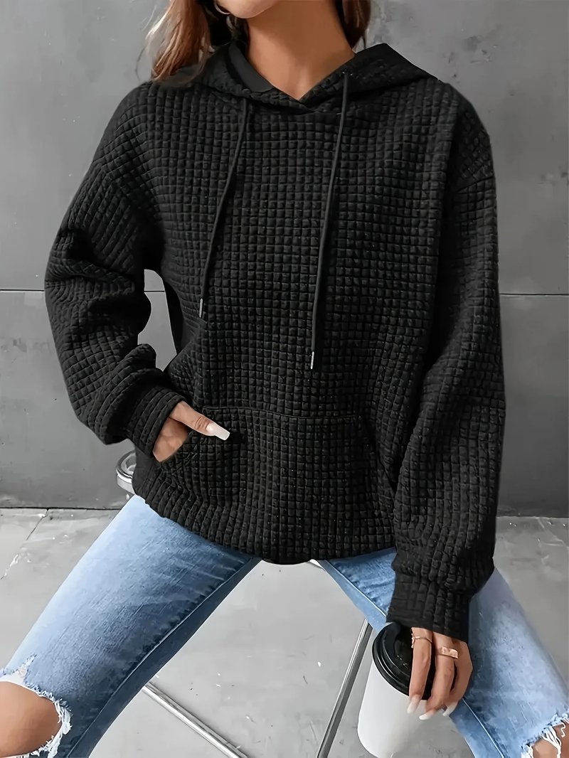 Plus Size Textured Black Hoodie