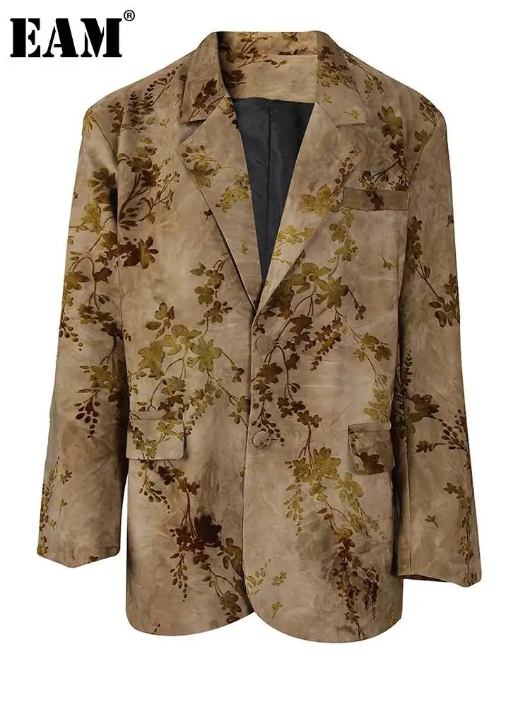 Vintage Yellow Flower Blazer for Women