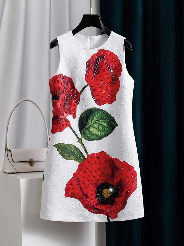 Elegant Floral Beaded Summer Dress