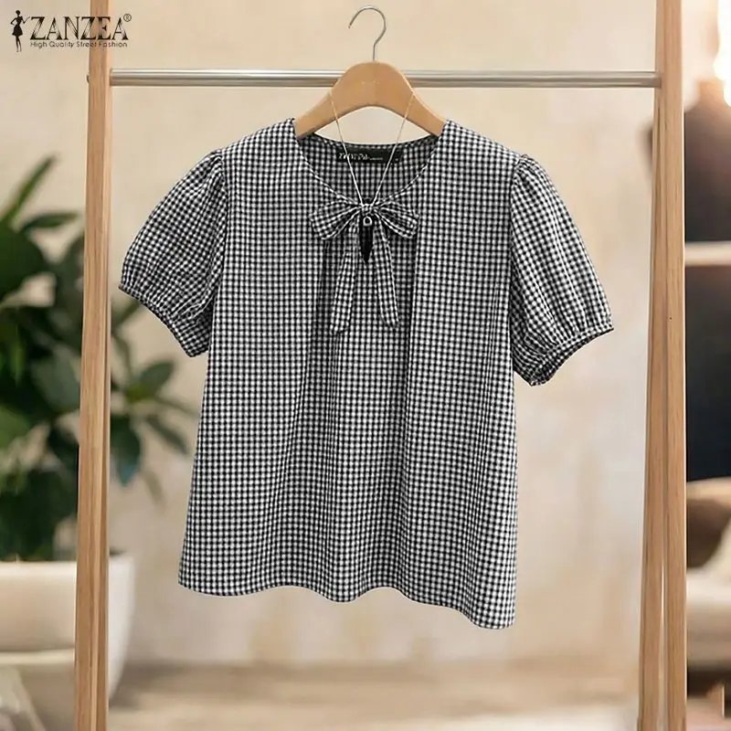 Vintage Gingham Bow Blouse