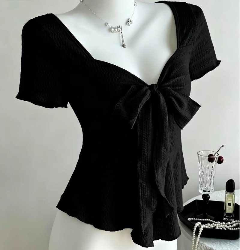 Chic Peplum Crop Top with Bow