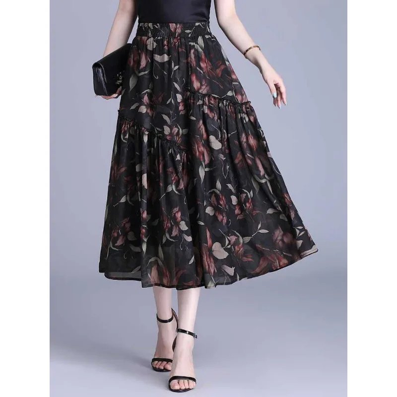 Floral Print High Waist Midi Skirt