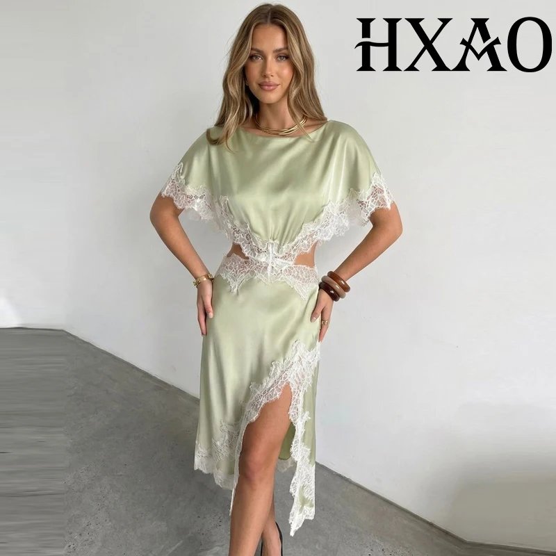 Elegant Asymmetric Lace Midi Dress