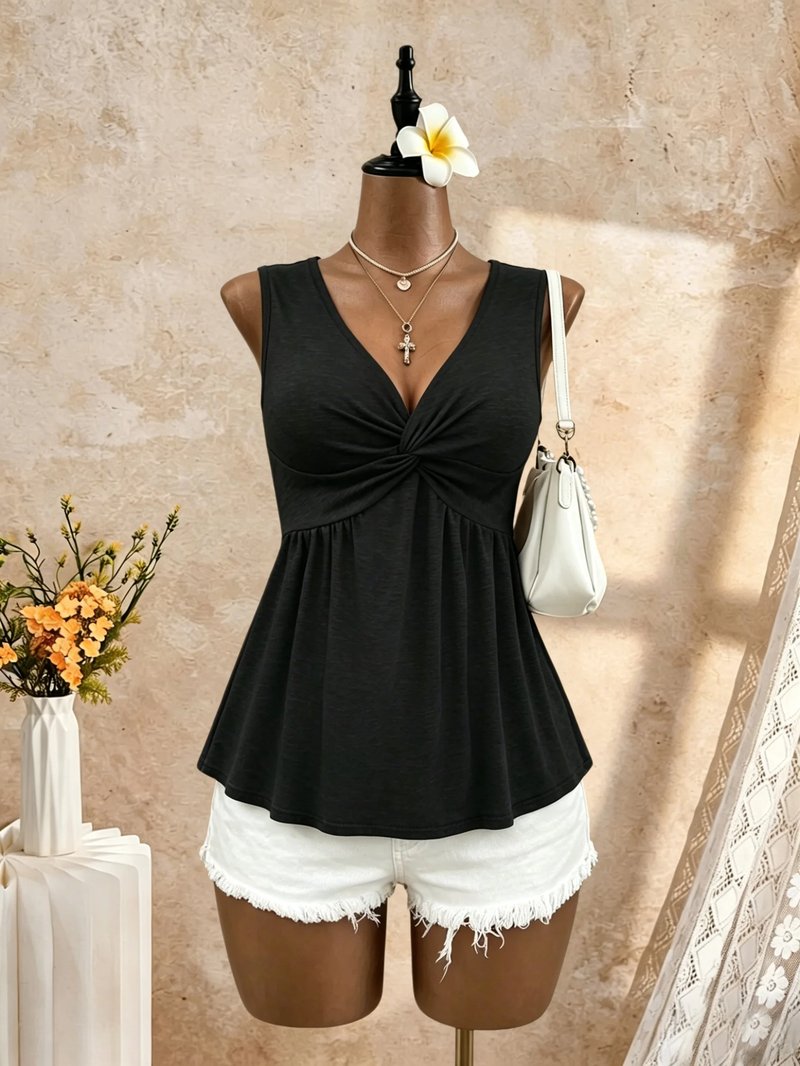 Chic V-Neck Twist Peplum Top