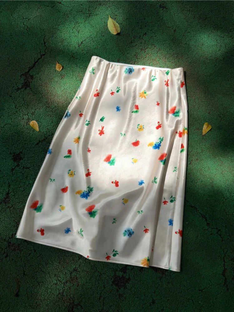 Floral Satin Midi Skirt