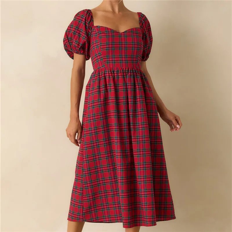 Festive Tartan Midi Dress