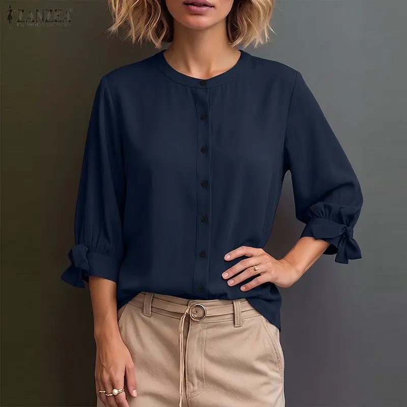 Elegant 3/4 Sleeve Bow Tie Blouse
