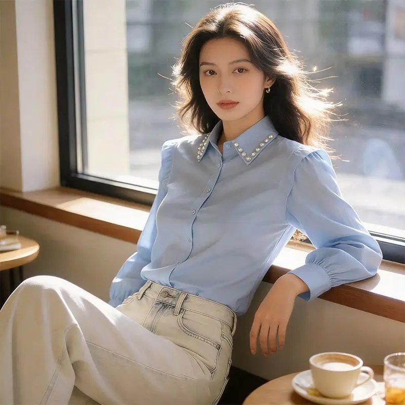 Elegant Ruffle Sleeve Polo Blouse