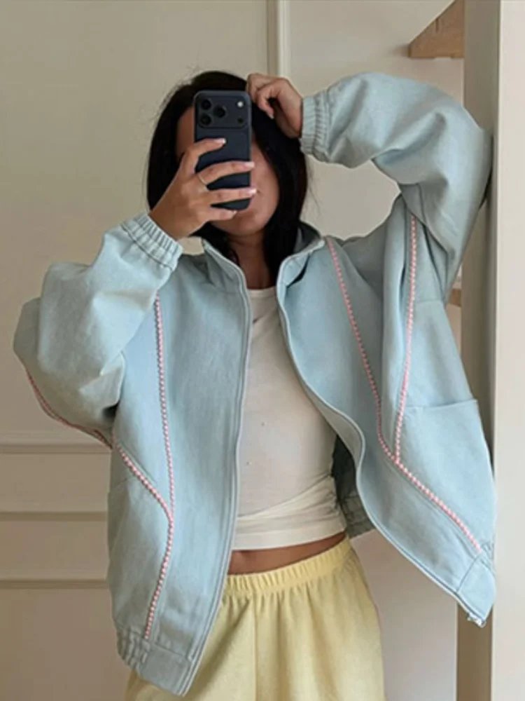 Oversized Denim Bomber Jacket for Women