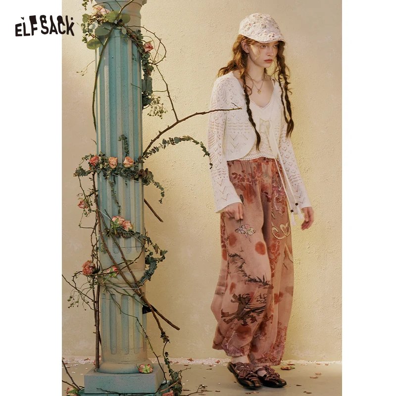 ELFSACK Floral Wide Leg Pants