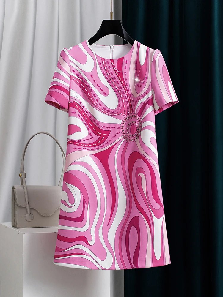 Elegant Pink Beaded Midi Dress
