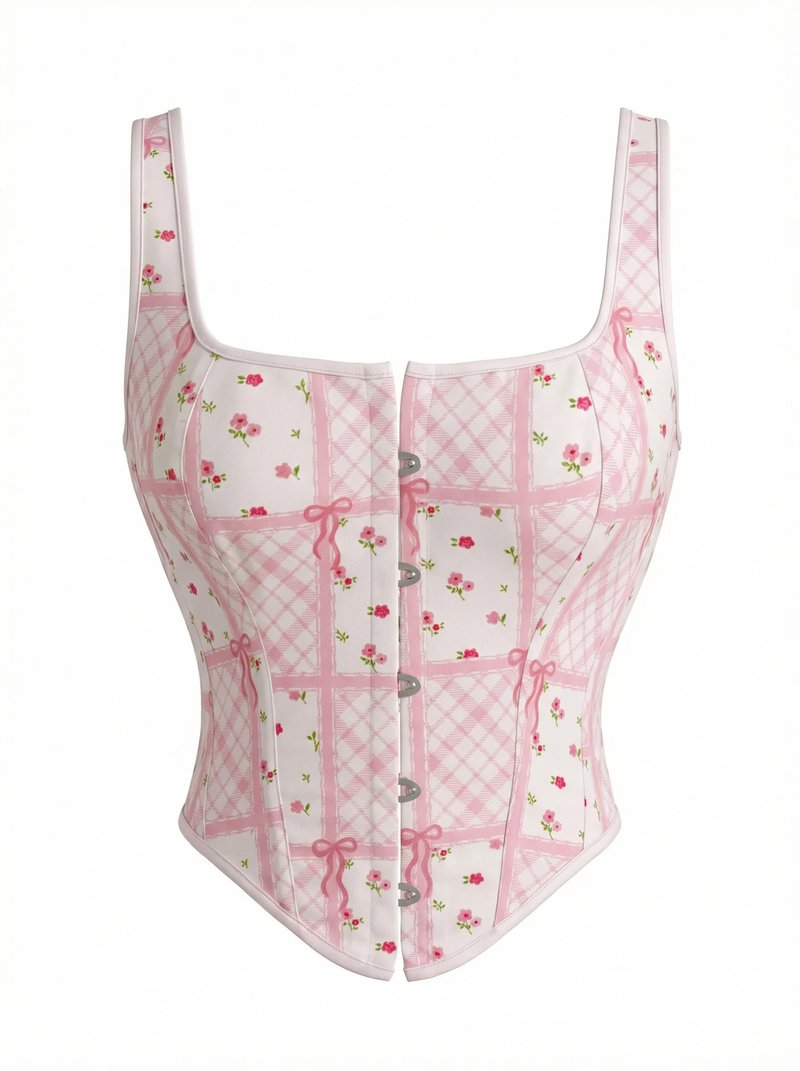 Pink Floral Bow Corset Top