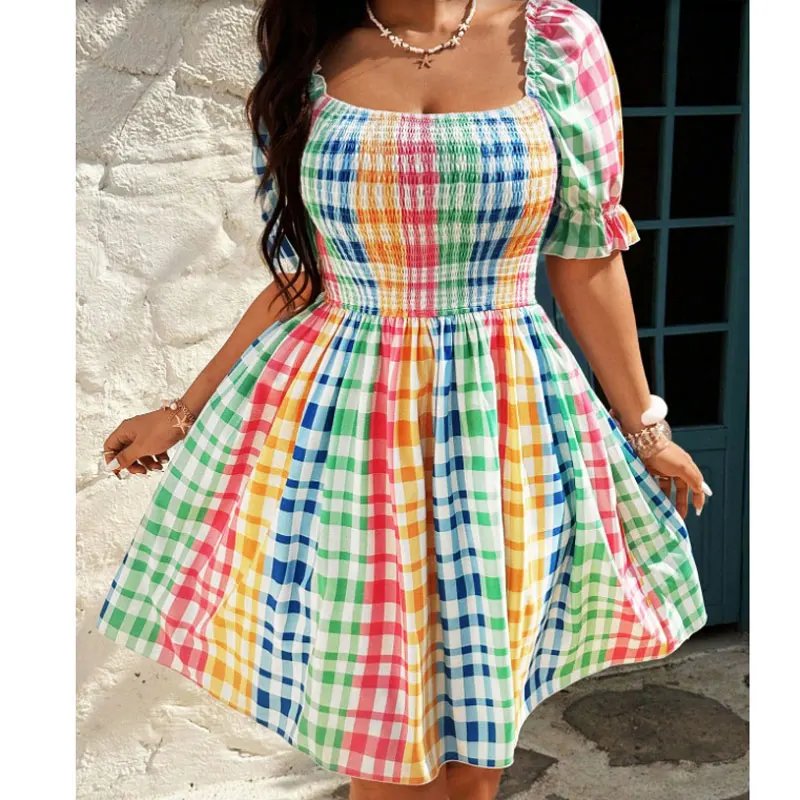 Colorful Plus Size Off-Shoulder Dress