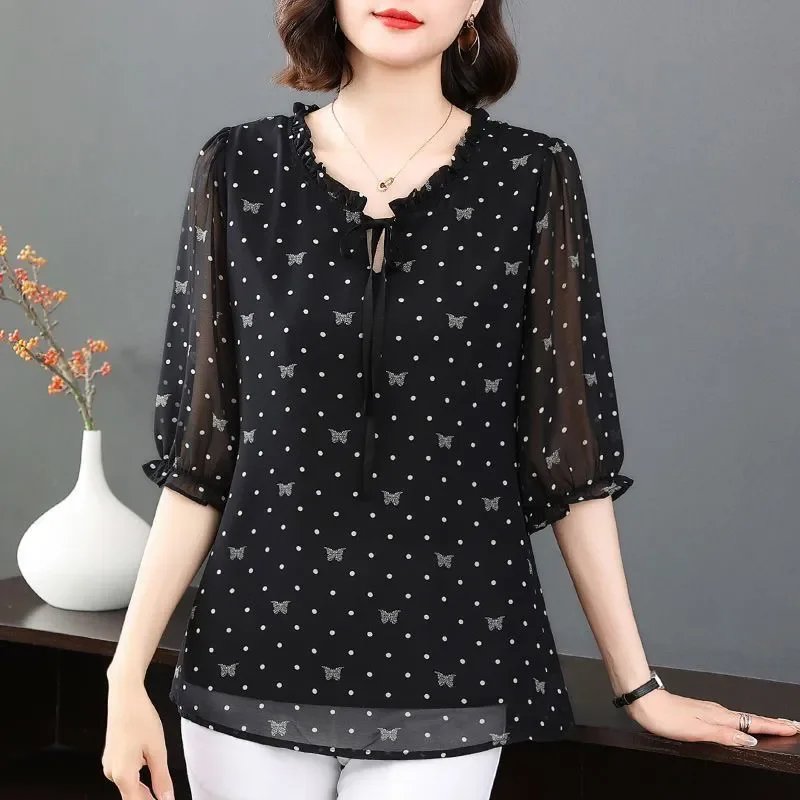 Chic Polka Dot Ruffle Blouse