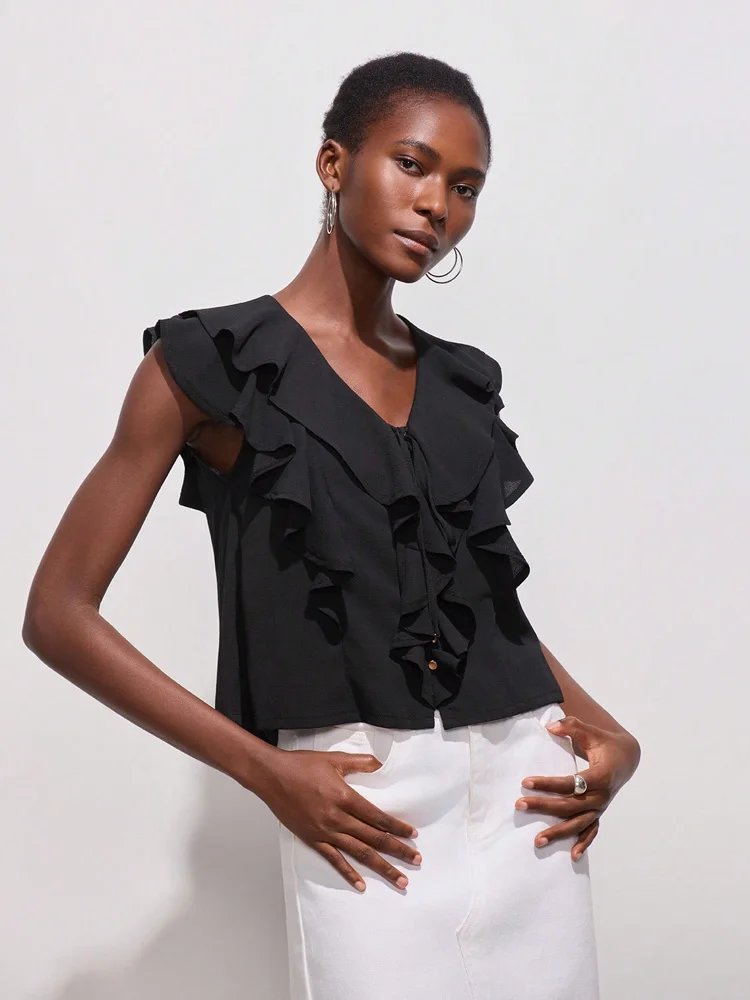 Summer Ruffle Tie Blouse for Women