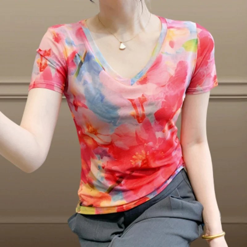 Vintage Mesh V-Neck Summer Tee