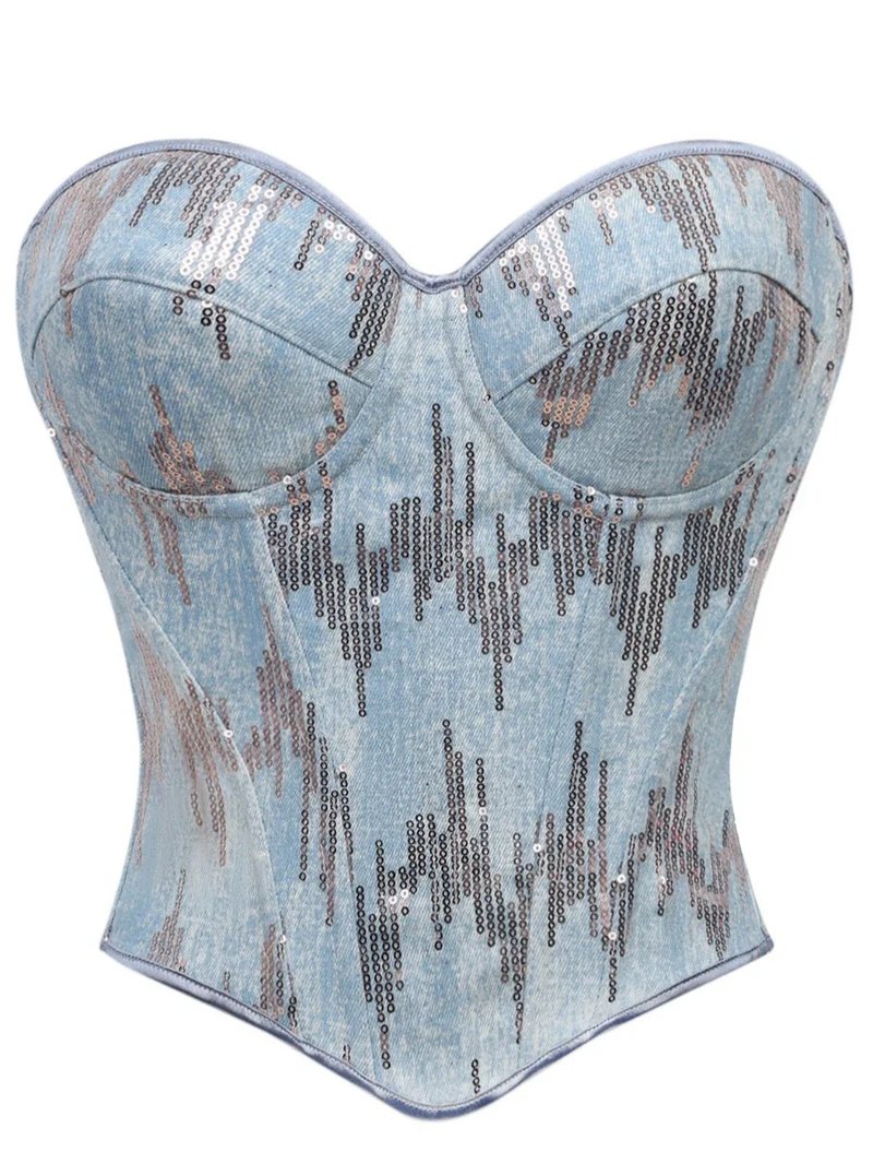Vintage Denim Corset Crop Top