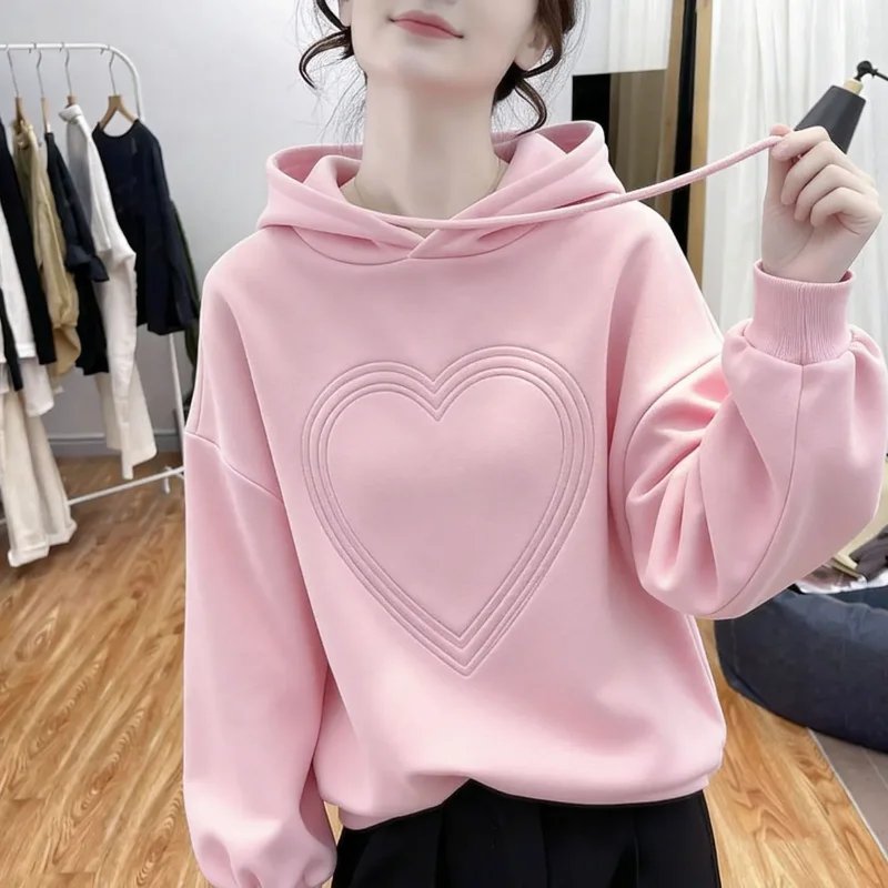Heart Embossed Casual Hoodie