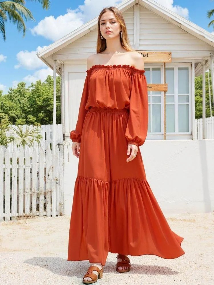 Boho Off-Shoulder Maxi Dress