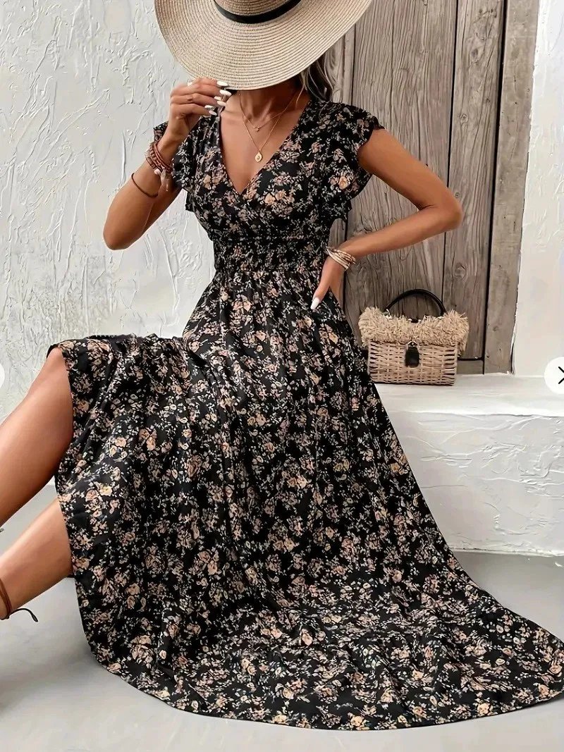 Floral V-Neck Midi Dress