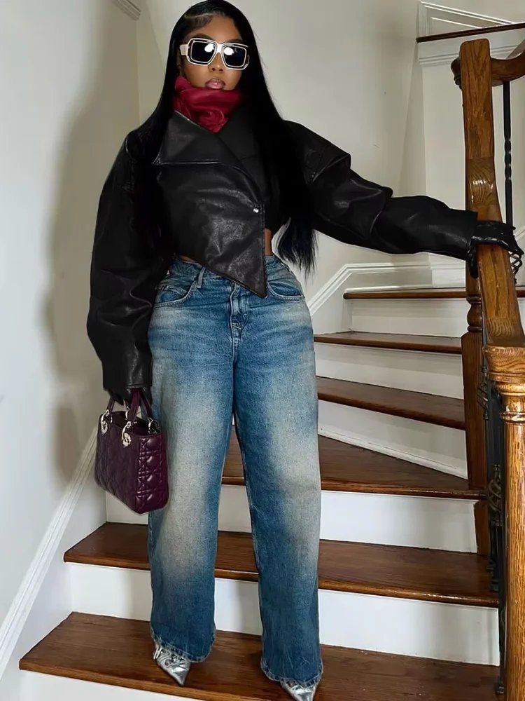 Burgundy Faux Leather Cropped Blazer
