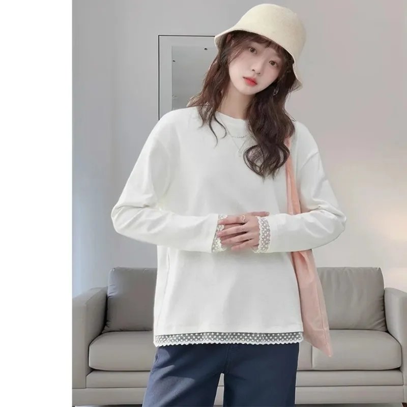 Lace Hem Long Sleeve Casual Top