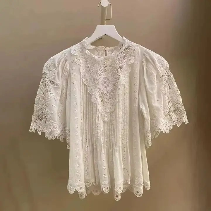 Elegant White Ruffle Lace Blouse
