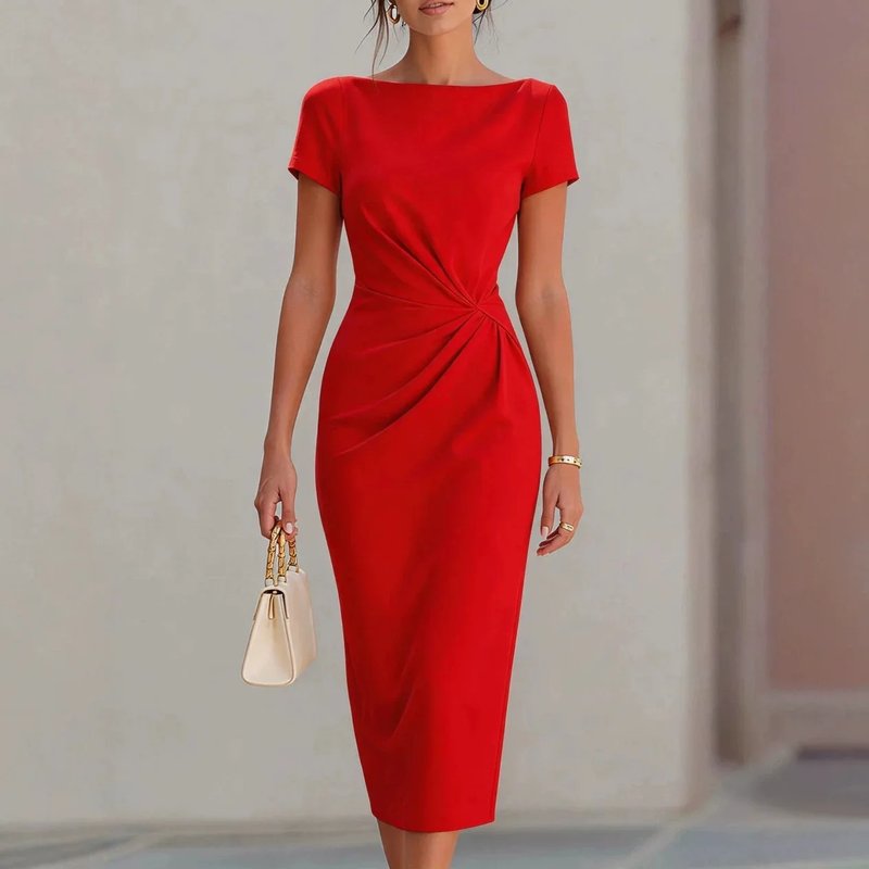 Elegant Boat Neck Midi Dress