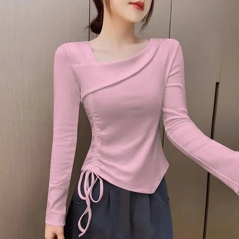 Asymmetric Neck Long Sleeve T-Shirt