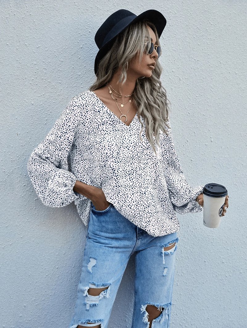 Chic Polka Dot V-Neck Blouse