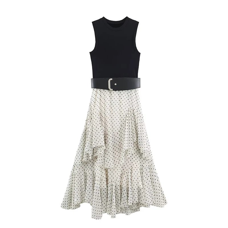 Elegant Polka Dot Ruffled Midi Dress
