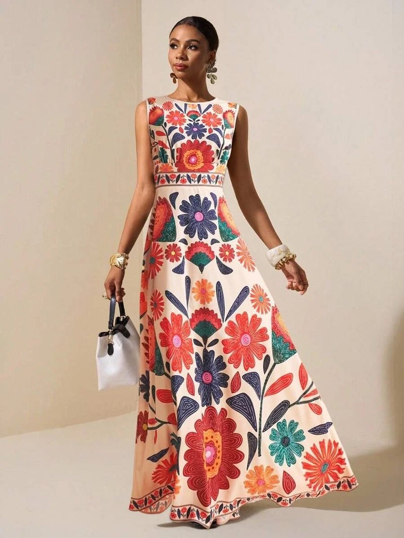 Floral Embroidery Maxi Dress