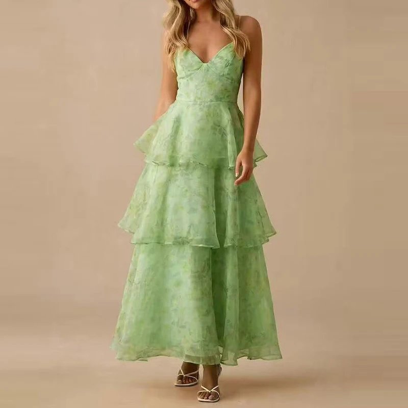 Elegant Floral Ruffle Maxi Dress