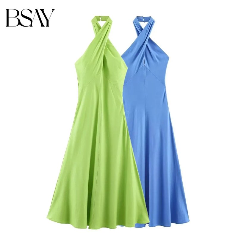 Chic Criss Cross Halter Midi Dress