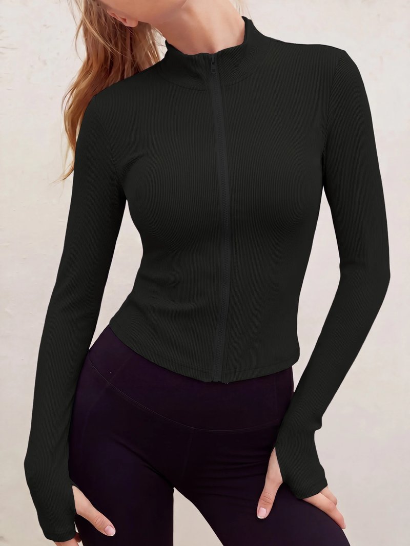 Chic Ribbed Zip Crop Jacket
