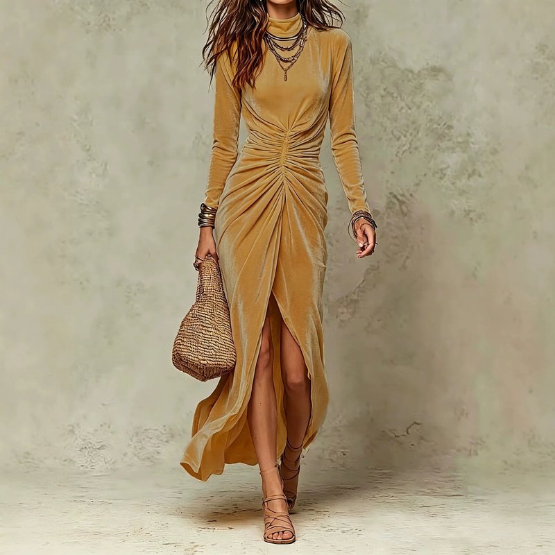 Elegant Velvet High Neck Dress
