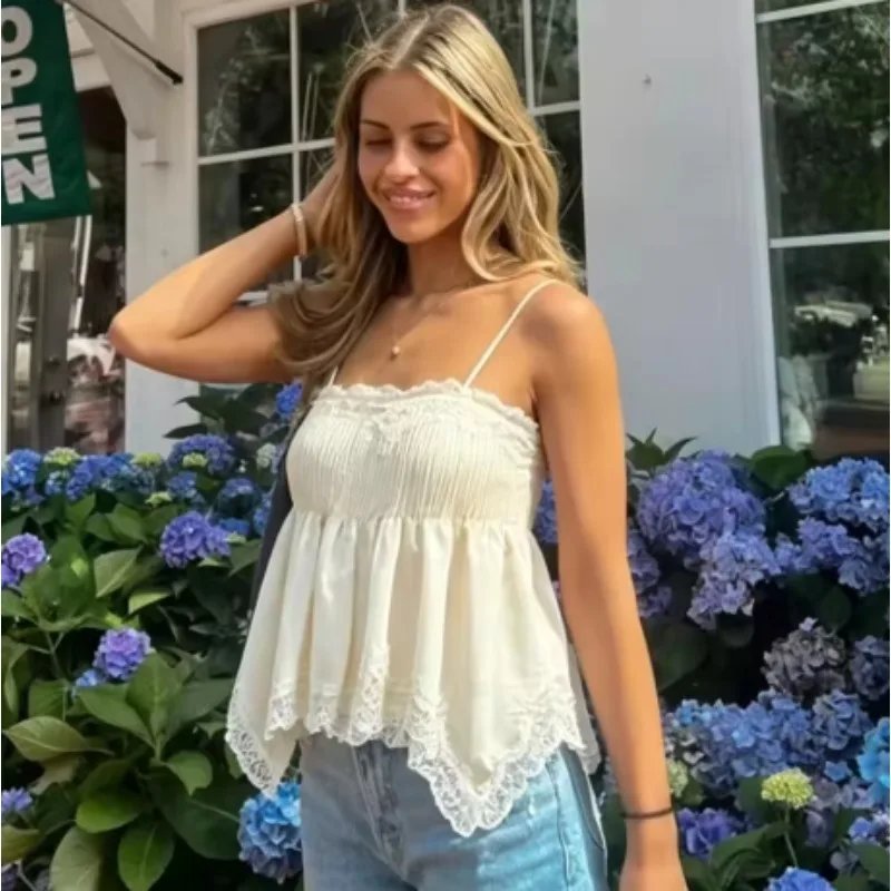Light Yellow Lace Peplum Cami Top