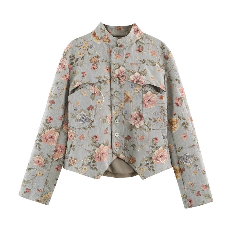 Elegant Floral Cropped Blazer