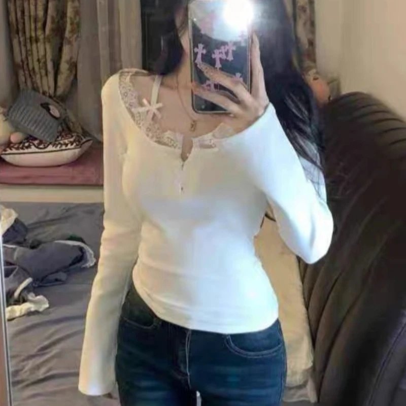 Korean Lace Butterfly Knot T-Shirt