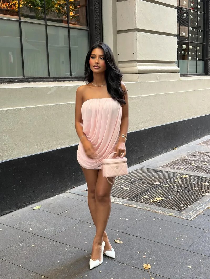 Elegant Pink Chiffon Mini Dress