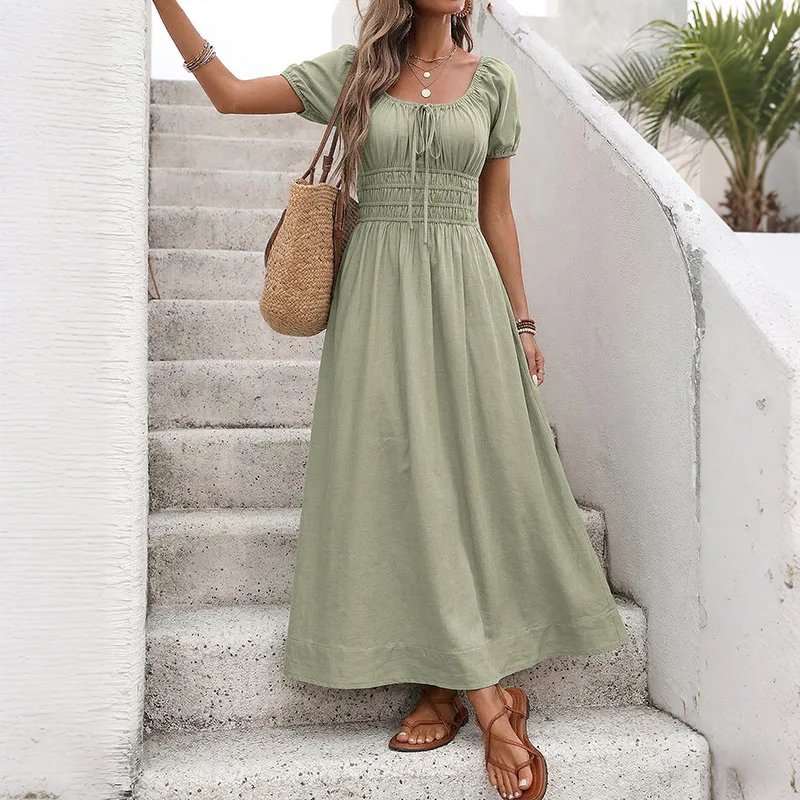 Elegant Puff Sleeve Midi Dress