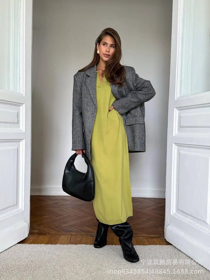 Elegant Knit Polo Neck Sweater Dress