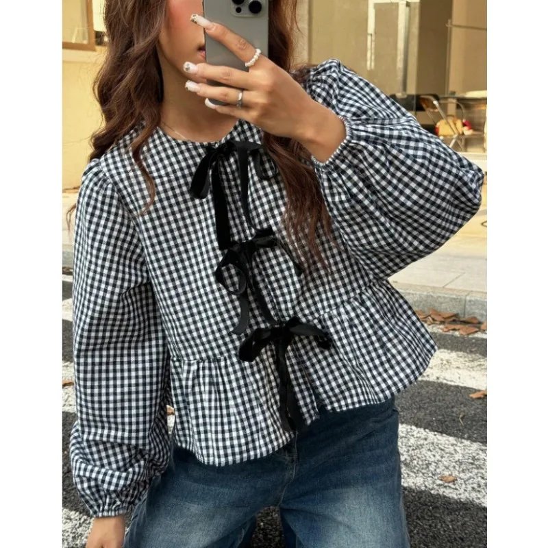 Chic Plaid Puff Sleeve Blouse