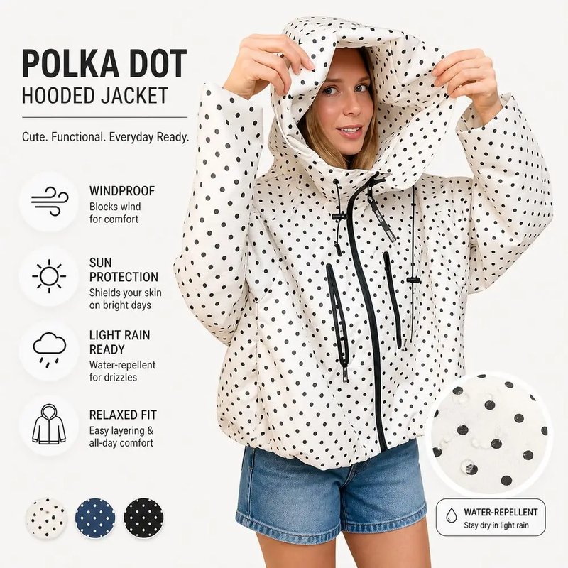 Lightweight Polka Dot Windbreaker Jacket